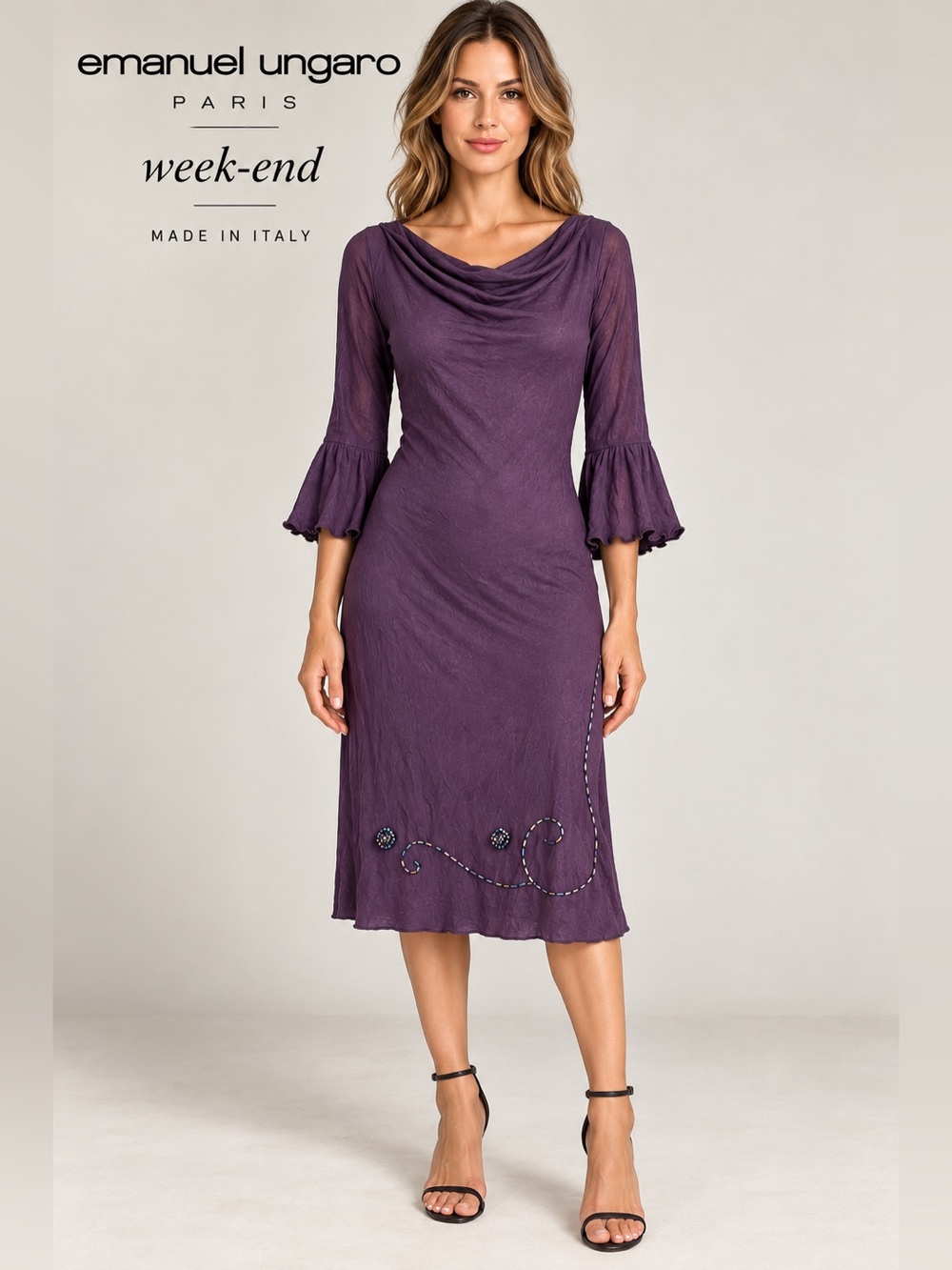 Emanuel Ungaro Week-End Purple Beaded Italy Dress NWT 42